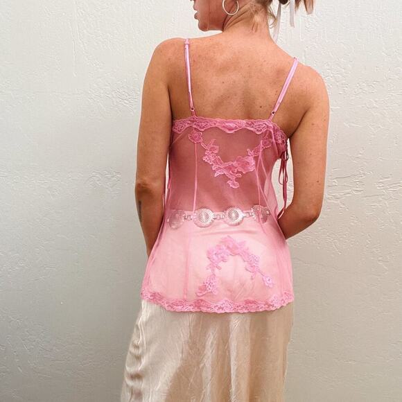 Y2K Victoria's Secret Pink Lace Open Front Babydoll Slip Top - Picture 5 of 8